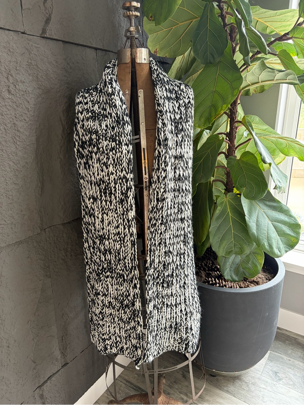 Black & White Marled Knit Women's Open Cardigan